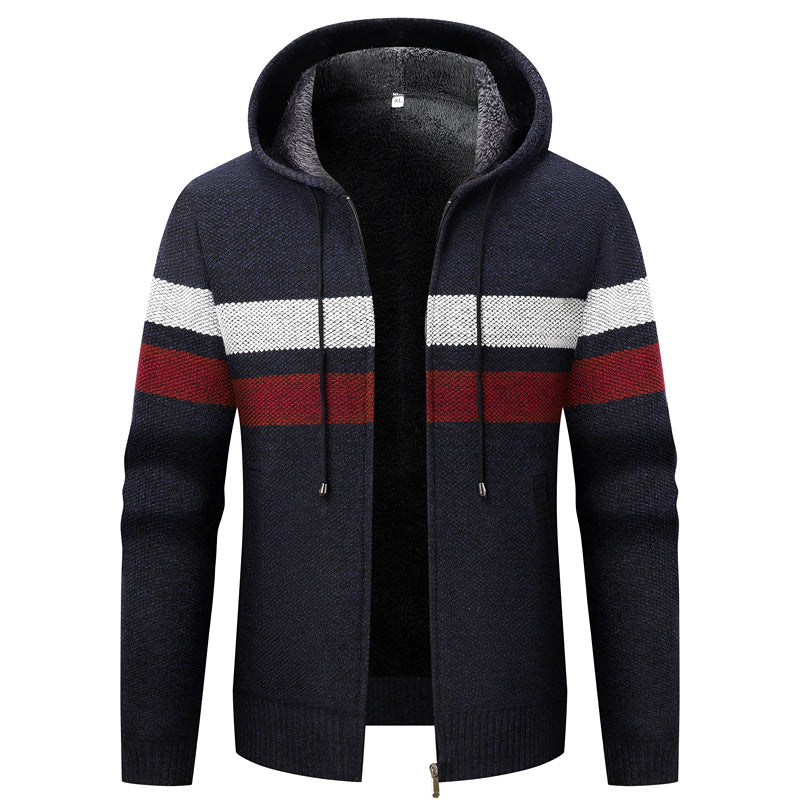 Strikjakke med hætte