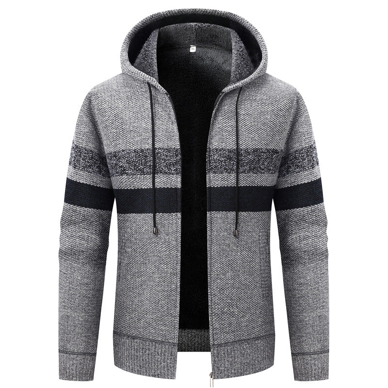 Strikjakke med hætte