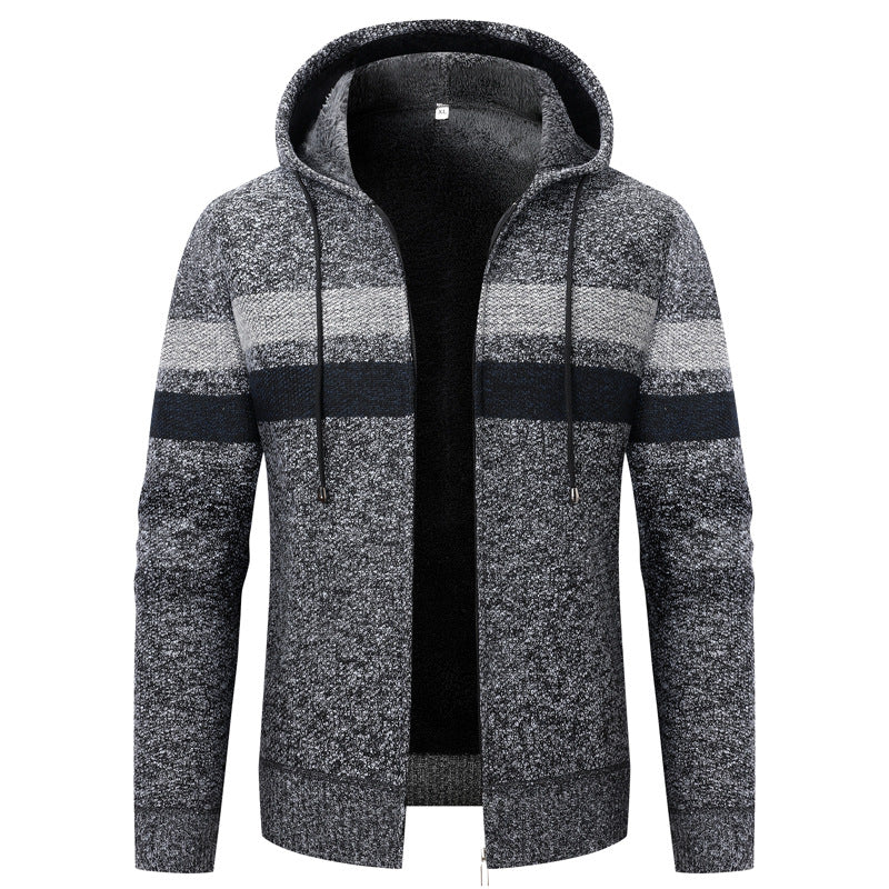 Strikjakke med hætte